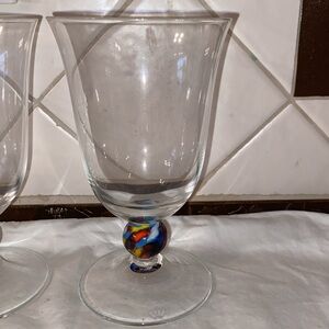Vintage Set of 3 Theresienthal cordial wine glasses multi colored ball